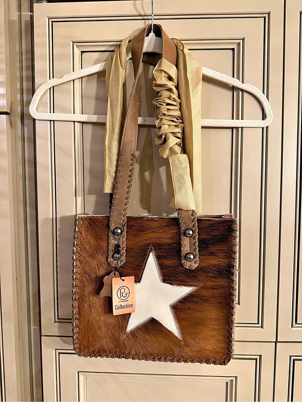 NWT P&G Western Collection Genuine Cowhide Hair on Hide Leather Handbag Tote
